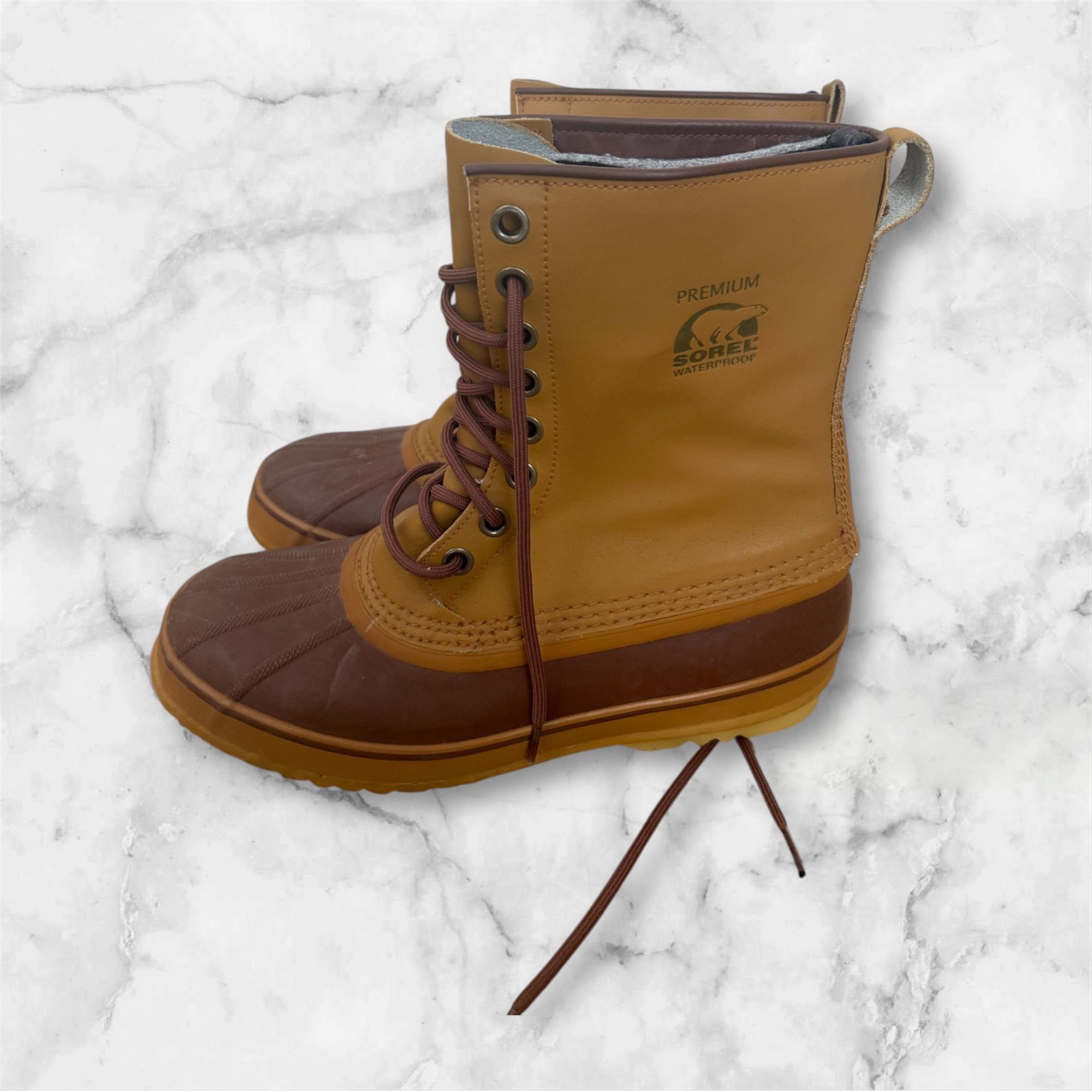 Sorel Stalker Snow Boots Men's US 11 Brown Leather Lace-Up Round Toe