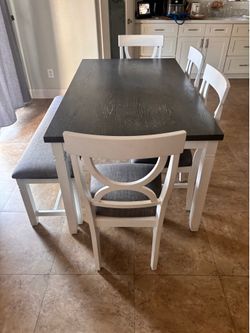 White Table and Chairs and 1 bench