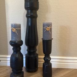 Three Wooden Heavy Candle Holders. 
