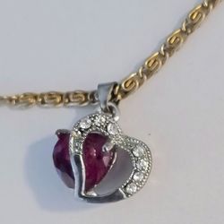 Heart Shaped Pendant With Red Stone 