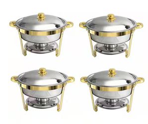 4 Piece Stainless Steel Cookware Set, Round Buffet Catering Dishes Chafing Dishes for Buffet Set, Silver & Golden
