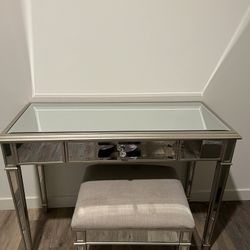 glass vanity table & stool set 