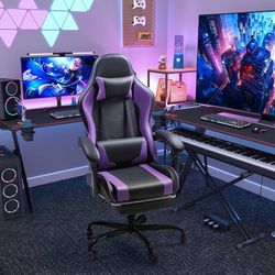 New High Back Massage Gaming Chair with Footrest PU Leather Racing Computer Chair with Lumbar Support Ergonomic Office Chairs,   New in box T OCRC23-0
