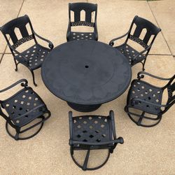 Hanamint St Moritz Outdoor Patio Furniture 6 Seat Dining Set-110lb 54in Table 