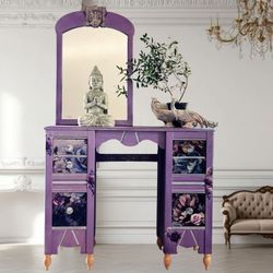 Desk Vanity Ladies Girls Floral Glass Makeup Desk 
