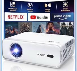 Aurzen EAZZE D1 Smart Portable Outdoor Projector with WiFi and Bluetooth Built-in APP, Native 1080P, HDR10, Auto Focus/Keystone, DoIby Audio 16W Speak