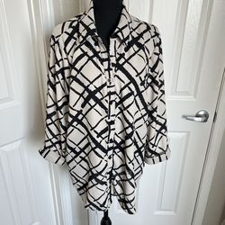 🕶️ New! Sara Michelle Black & Beige Button Up 3/4 Sleeves Size 2X