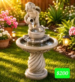 NEW  33" Cherub Angel Outdoor Water Fountain Bird Bath w/ Pump
