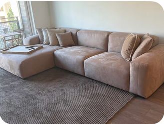 Tan Sectional Sofa with Chaise Lounge