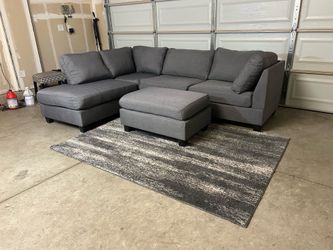 Ashley Furniture 3pc Grey Sectional with Ottoman