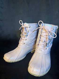 Pink Quilted Duck Boots with Side Zipper