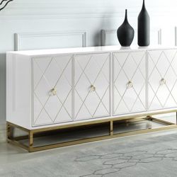 Brand New Glam White Gold High Gloss Lacquered Cabinet Buffet Entery Table Tv Stand Console Table Server 