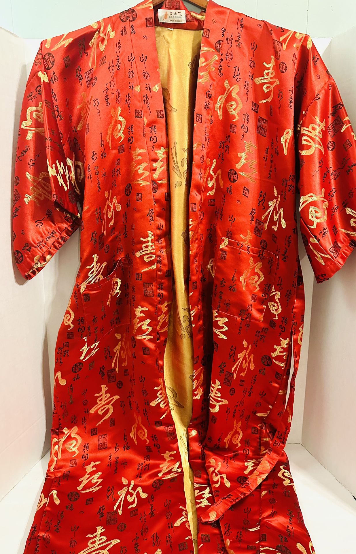 Pure Silk Red Gold Vintage Kimono Robe Adult Large