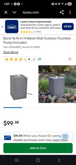 Bond 16.14-in H Metal Wall Outdoor Fountain Pump Included