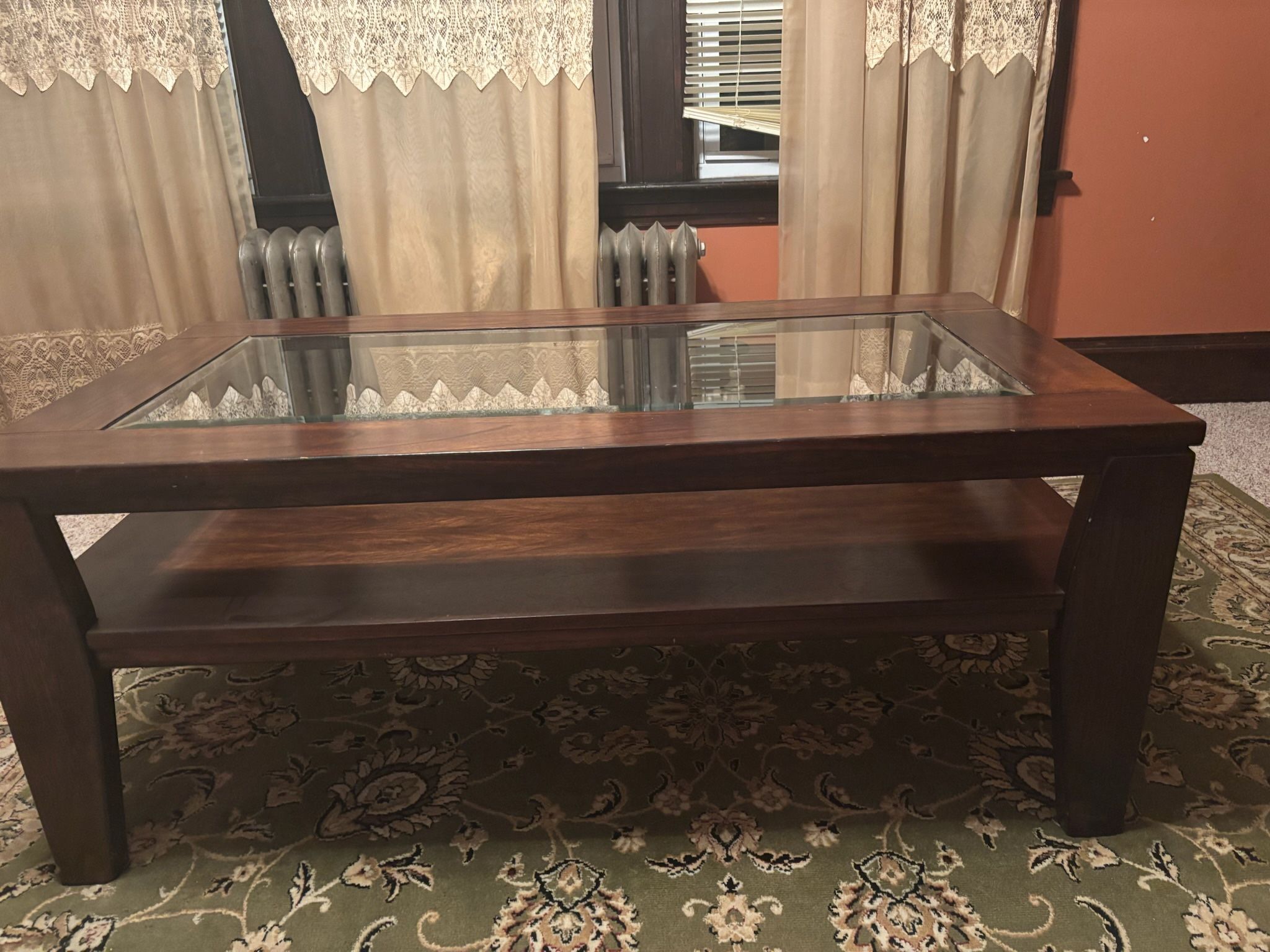 Beautiful wooden glass top display coffee table