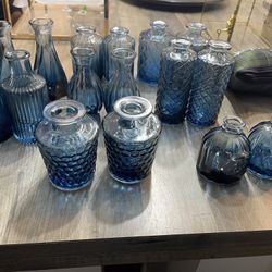 16Pcs Blue Glass Small Vases