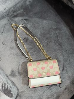 Coach Signature Canvas Flap Crossbody Bag with Pink Heart Print