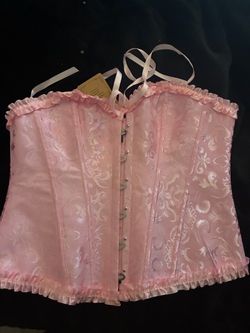 Pink Brocade Corset with Ribbon Ties