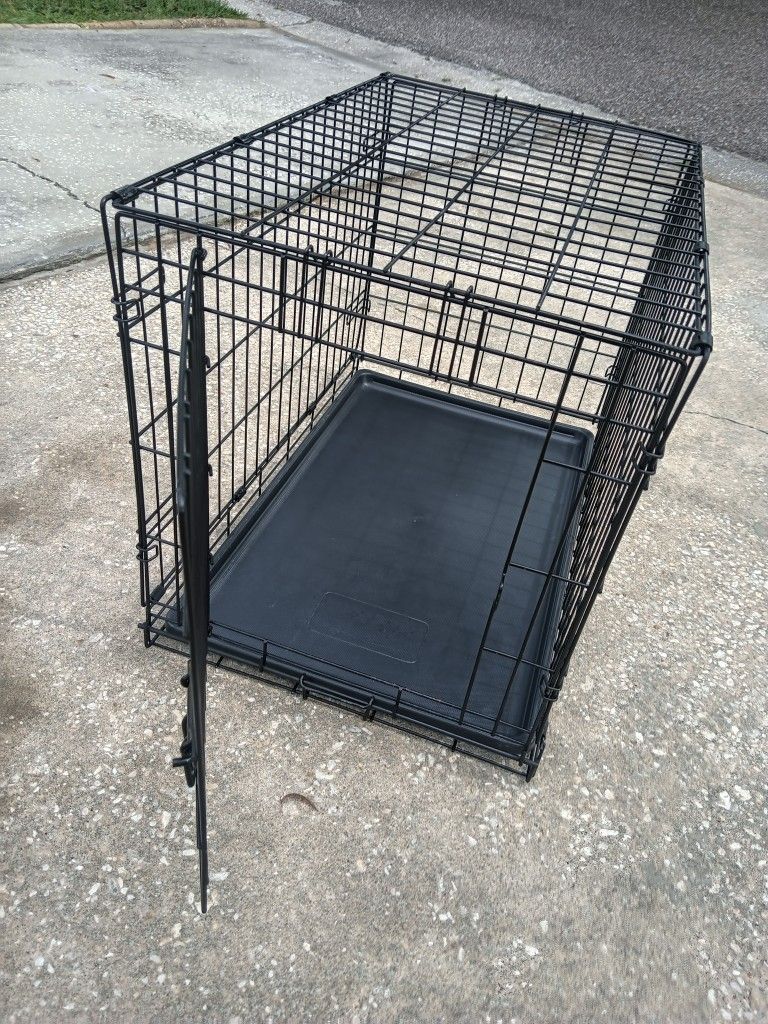 Medium Foldable Black Wire Dog Crate Cage Single Door With Tray