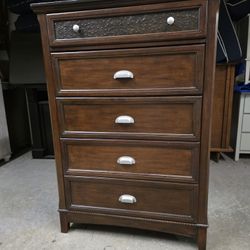 Modern Dark Walnut 5 Drawer Tallboy Dresser