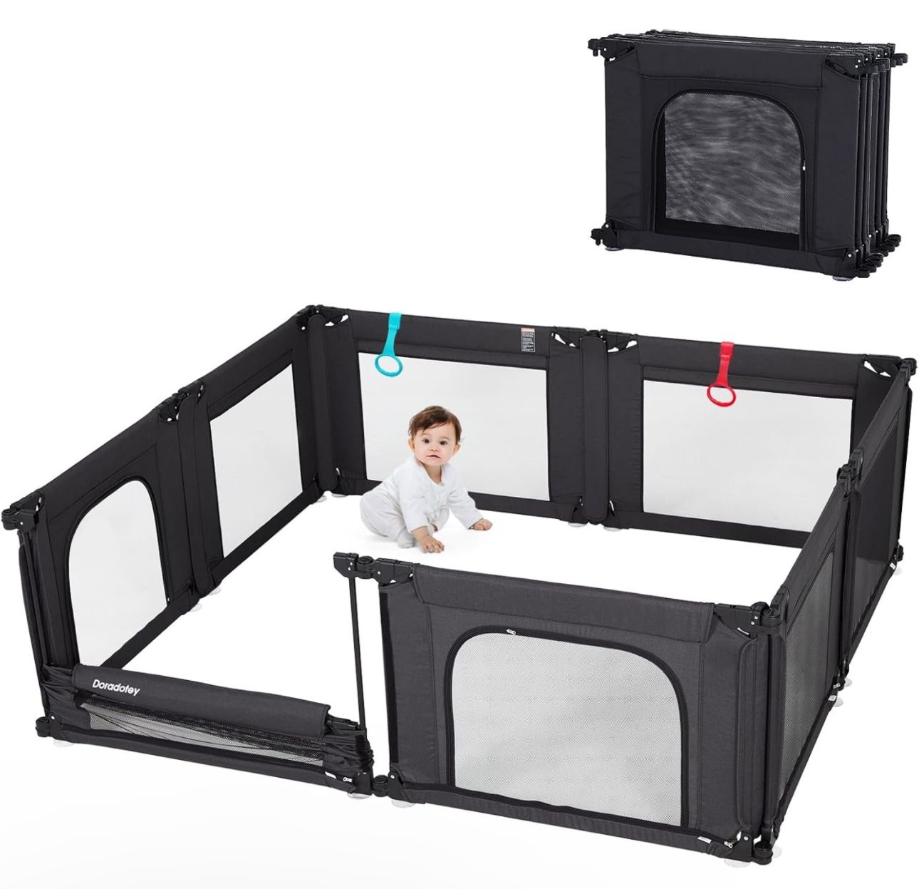 Doradotey Baby Playpen, Shape &Size Adjustable Large Baby Playard for Babies and Toddlers, Foldable Playpen Baby Fence Indoors Play Center Yards, Brea
