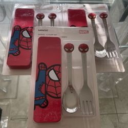 New pider-Man stainless steel fork and spoon set with case- EACH ONE 