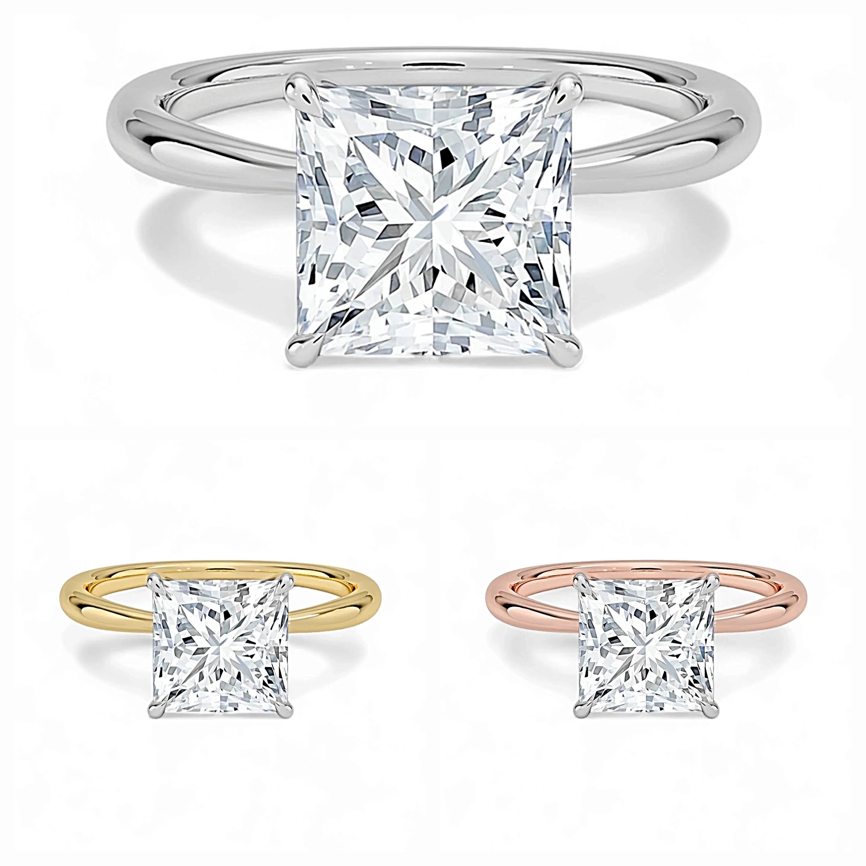 1.00 Carat Solitaire Engagement Ring with IGI Certified Princess Cut Lab Grown Diamond Includes 14K Yellow, White or Rose Gold Ring.