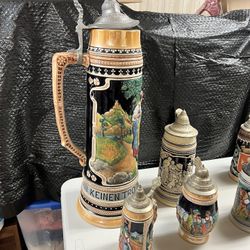 Antique Beer Stines And Shot Glasses