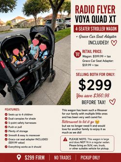 Radio Flyer Voya Quad XT 4-Seater Wagon + Graco Car Seat Adapter