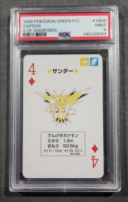 FS / NFT -  POKEMON PSA 9 - 1996 ZAPDOS 4 DIAMOND POKER CARD W/GREEN BULBASAUR BACK #145A