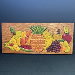 Carved Wood Hand Painted Fruit Motif Wall Art