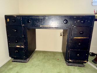 Vintage Solid Wood Desk w/ Dovetail Drawers & Formica Top