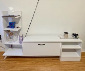 White TV Stand with Shelving Unit
