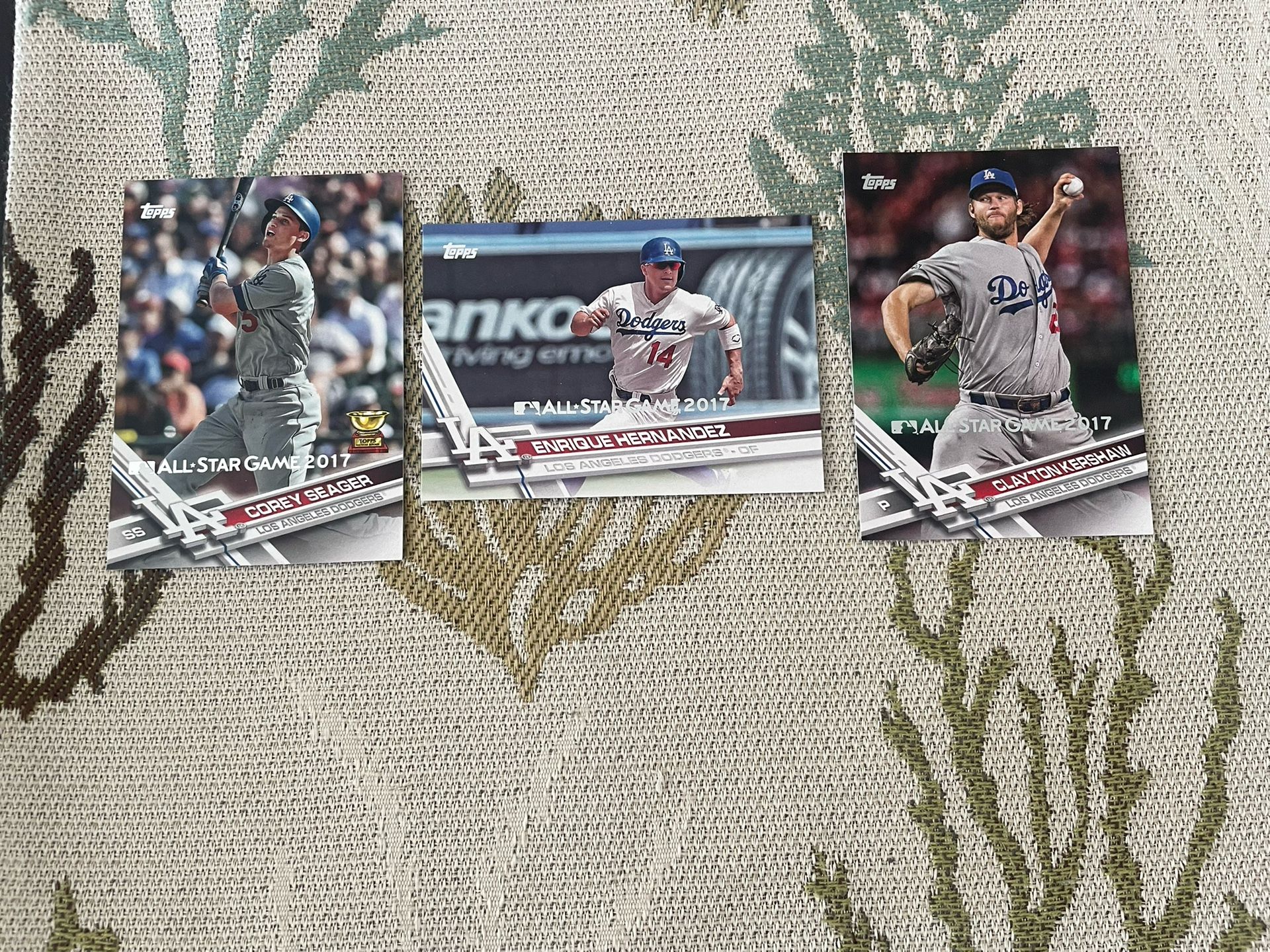 Kershaw kike, and Corey Seager baseball cards