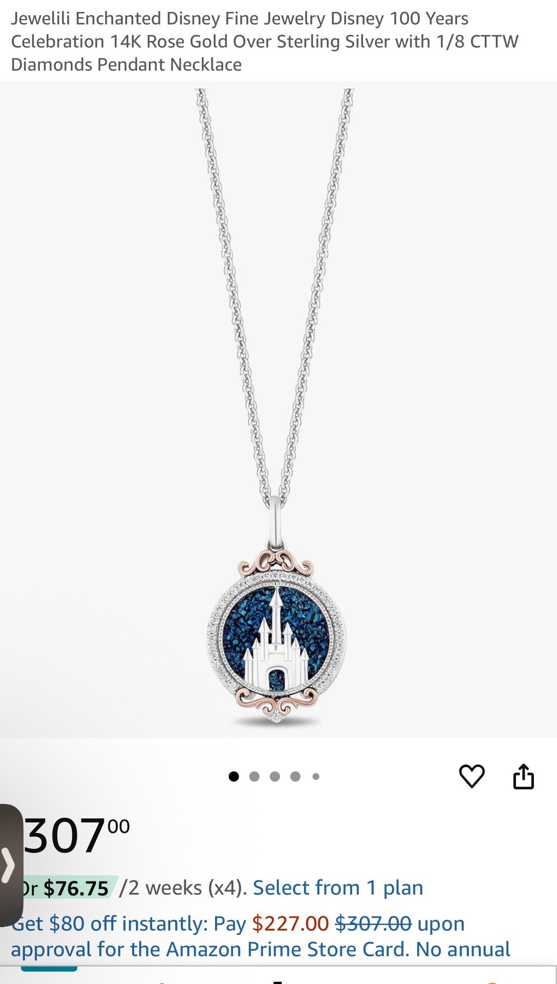 Disney Enchanted 14K Rose Gold Over Sterling Silver with 1/8 CTTW Diamonds Pendant Necklace