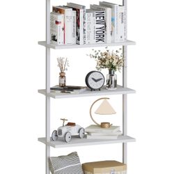 Ladder Shelf White Wooden Bookshelf 5-Tier