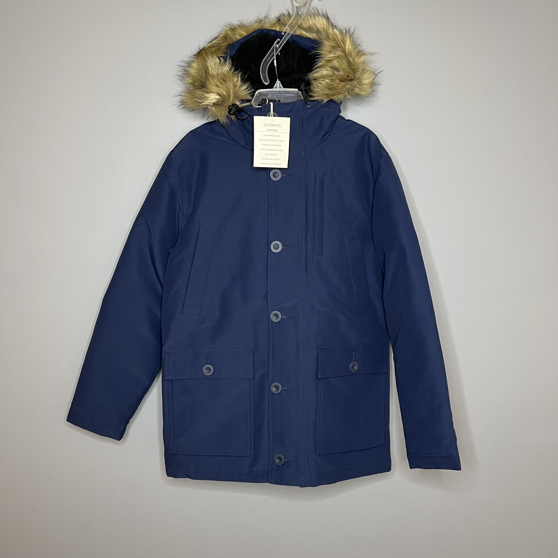 Goodthreads Men's Down Filled Hooded Parka-Navy Size S