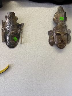 handcrafted Mexican Tin Mask Wall Hanging Sculpture