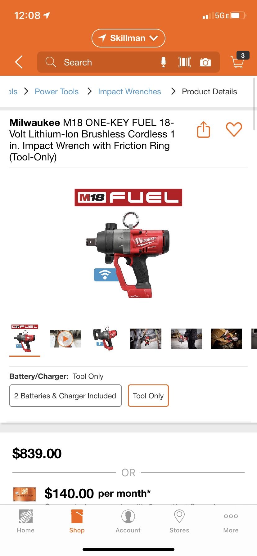 Milwaukee M18 ONE-KEY FUEL 18-Volt Lithium-Ion Brushless Cordless 1 in. Impact Wrench with Friction Ring