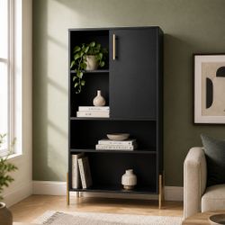 Black Bookcase with Cabinet and oak Legs