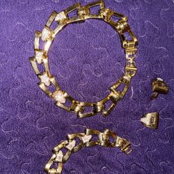 Vintage Givenchy Heavy Gold Link Necklace, Matching Clip On Earrings And Bracelet 