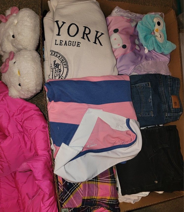 A Box Of A Lot Of Girl Clothes And PJs