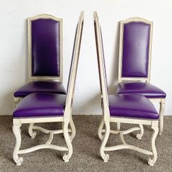 French Provincial Purple Vinyl and Platted Back Dining Chairs - Set of 4