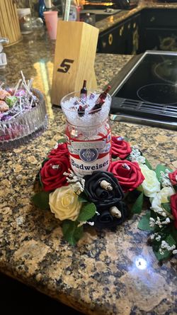Budweiser Beer Can Floral Centerpiece