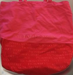 Victorias Secret Canvas Bag Red Pink Metallic Purse Tote Grocery Reusable