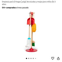 Melissa & Doug Juego de limpieza de polvo con escoba y mopa de 6 piezas para jugar