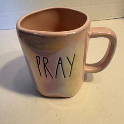 Rae Dunn Irredescent Pink Mug “PRAY”16 Oz Coffee/Tea Mug