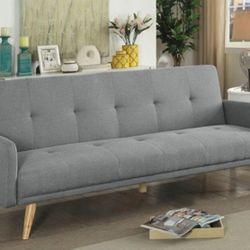 Brand New Gray Mid-Century Modern Futon Sofa Sleeper 