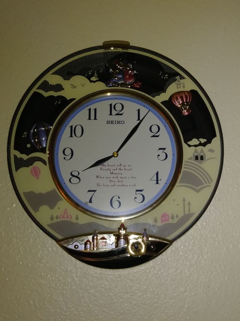 Rare Seiko Melodies In Motion musical wall clock Beauty and the Beast Wish Upon a Star Beatles