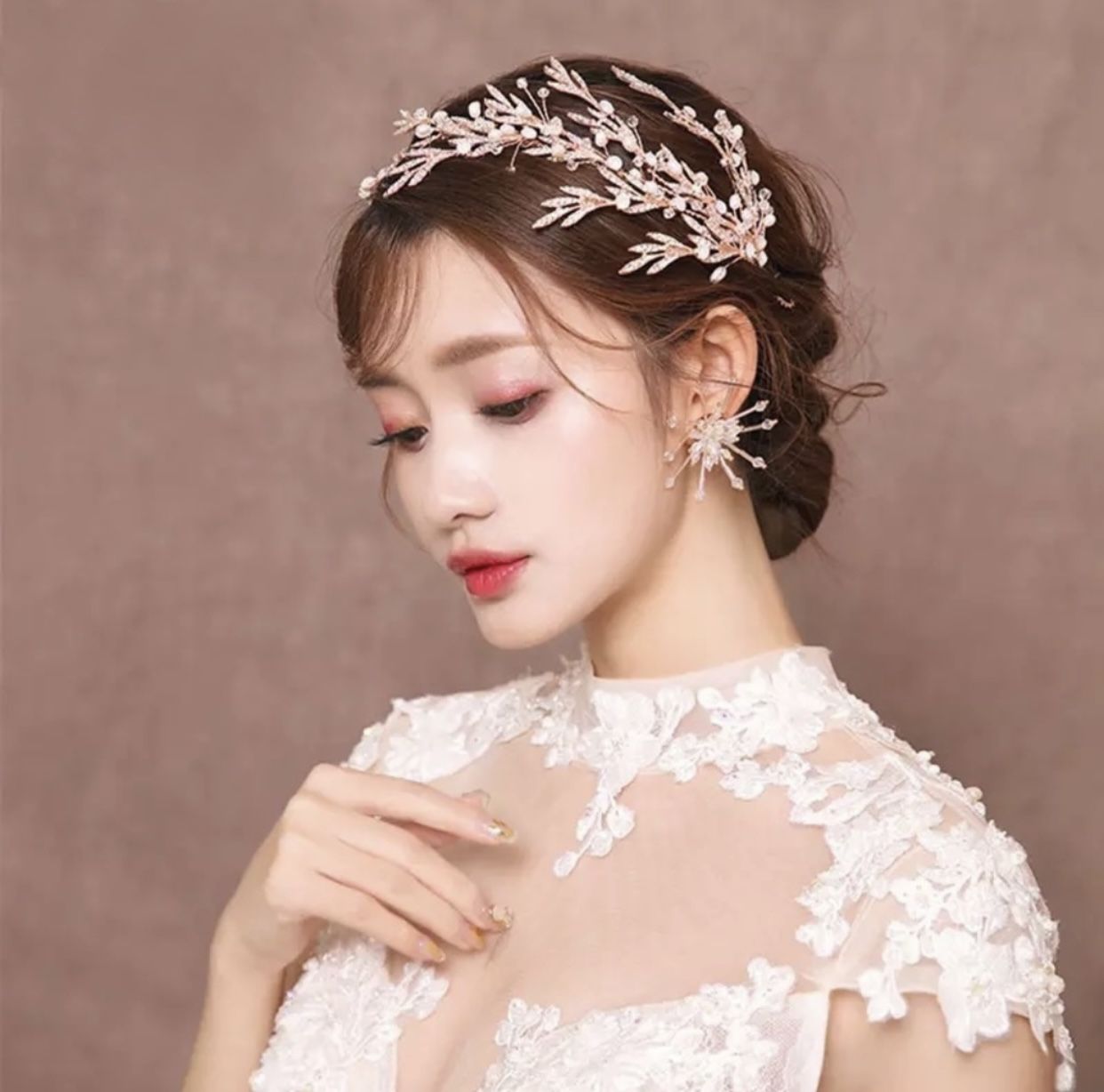 Rose Gold Crystal Leaf Bridal Hair Vine 